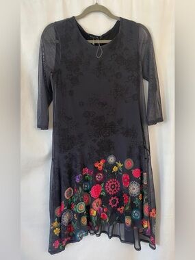 Desigual Women Floral Multilayer Mesh Layered Size M